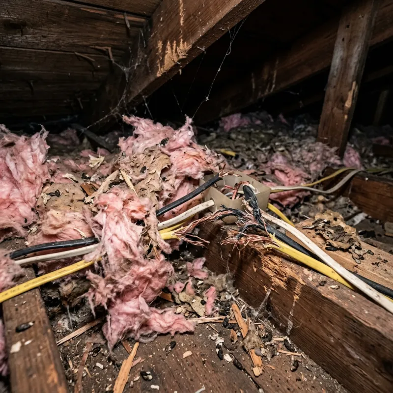 Contaminated ceiling insulation being assessed in a Sydenham roof space