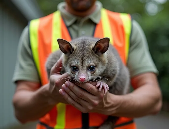 Animal handler safely recovering a deceased possum in Sydenham